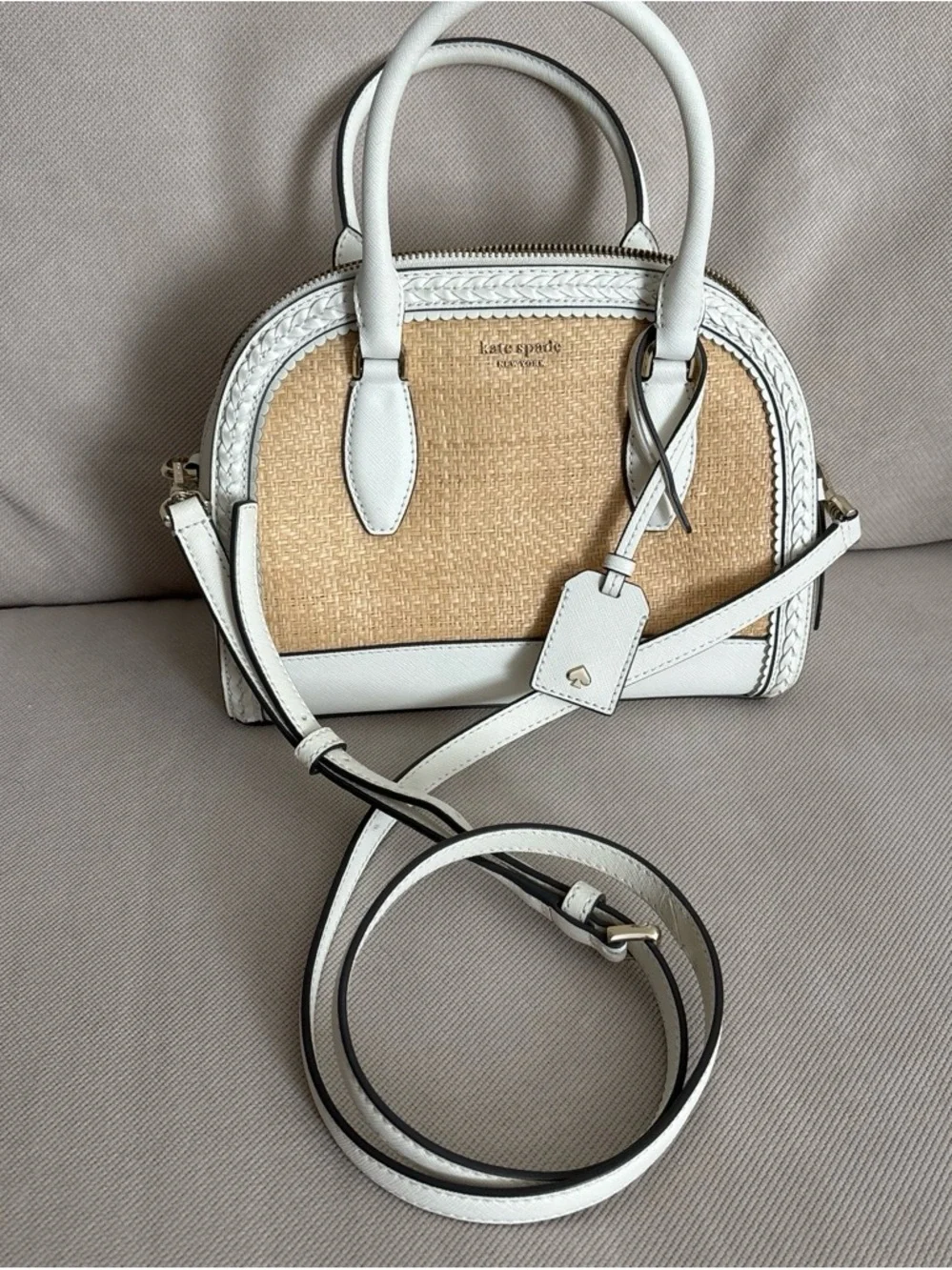 kate spade New York White & Natural Straw Dome Satchel